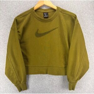 Nike Olive Green Cropped Sweatshirt Chenille Swoosh Small Athleisure